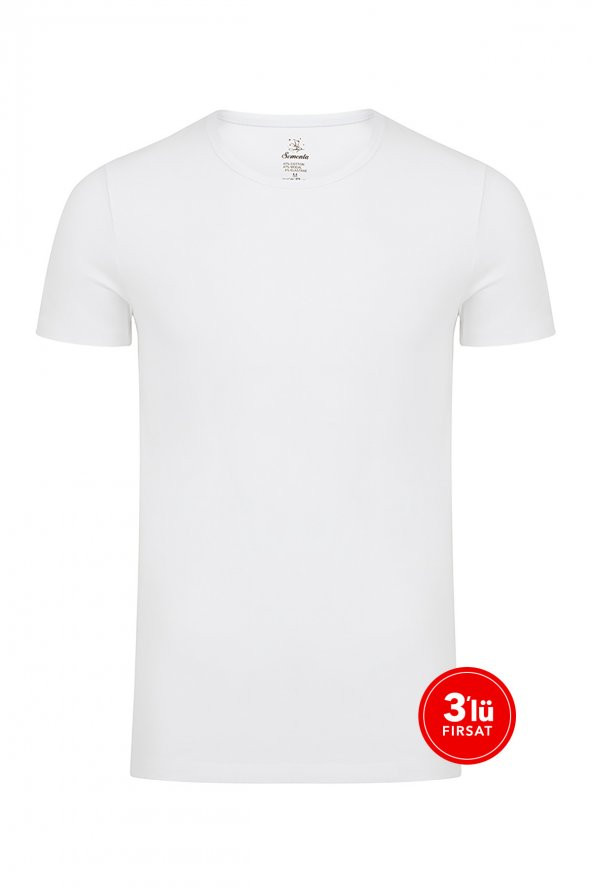 Erkek Modal Sıfır Yaka Tshirt 3'lü Paket - Beyaz