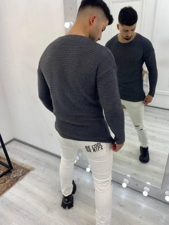 Kazak Yarı Oversize Triko Kazak Bol Kesim Salaş - 6