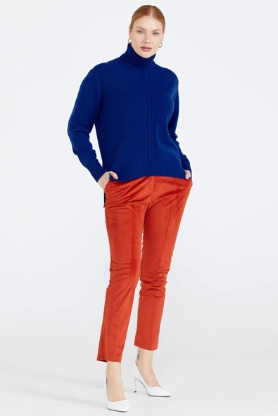 Tam Balıkçı Kadın Triko Kazak - Saks - 2