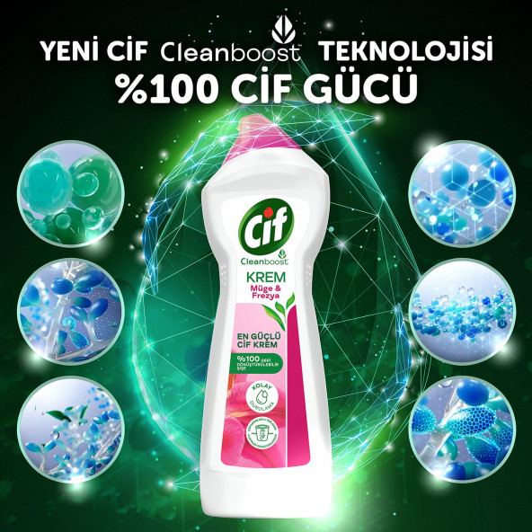 Cif Krem Yüzey Temizleyici Müge ve Frezya Yağ ve Kireç Sökücü Leke Çıkarıcı 500 ML - 4