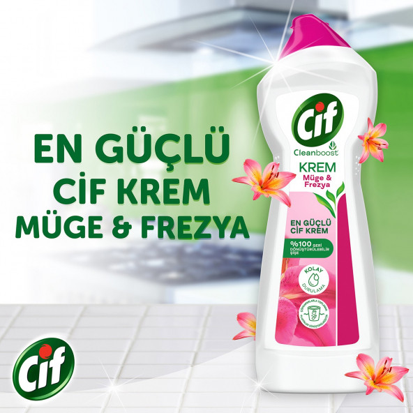 Cif Krem Yüzey Temizleyici Müge ve Frezya Yağ ve Kireç Sökücü Leke Çıkarıcı 500 ML - 8
