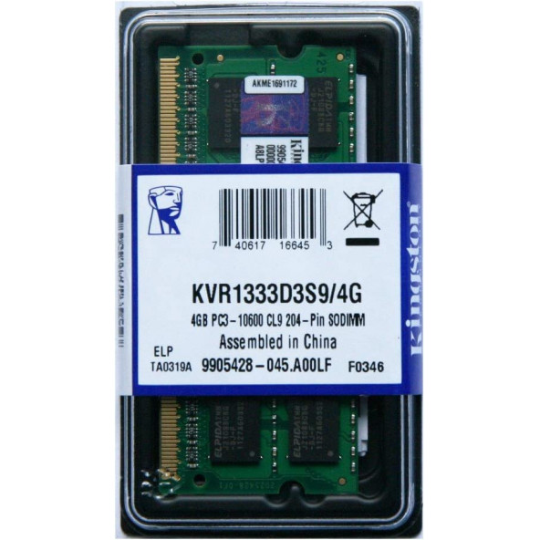 Kingston KVR1333D3S94G 4 GB DDR3 SODIMM 1333 MHz Notebook Bellek