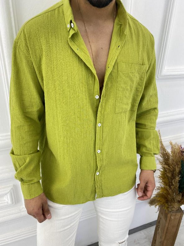 Gömlek Oversize Yeşil Pamuklu Bol Kesim Gömlek
