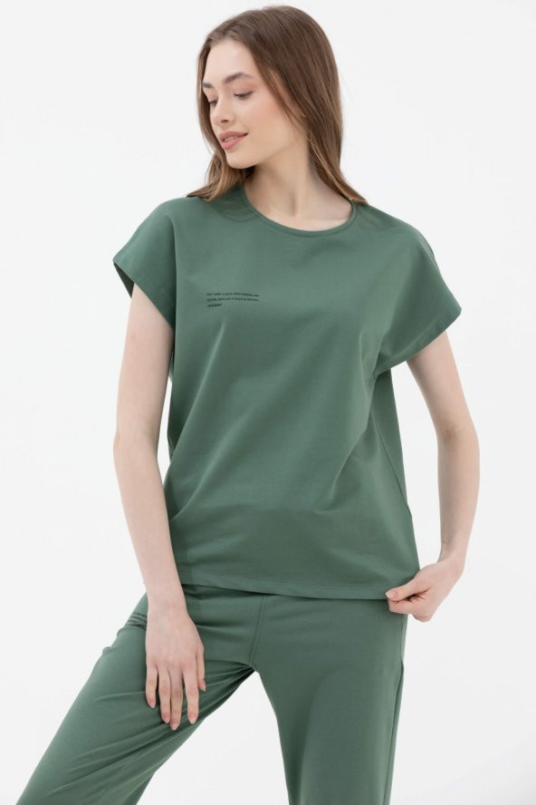 Oversize Kısa Kollu Tshirt - Yeşil