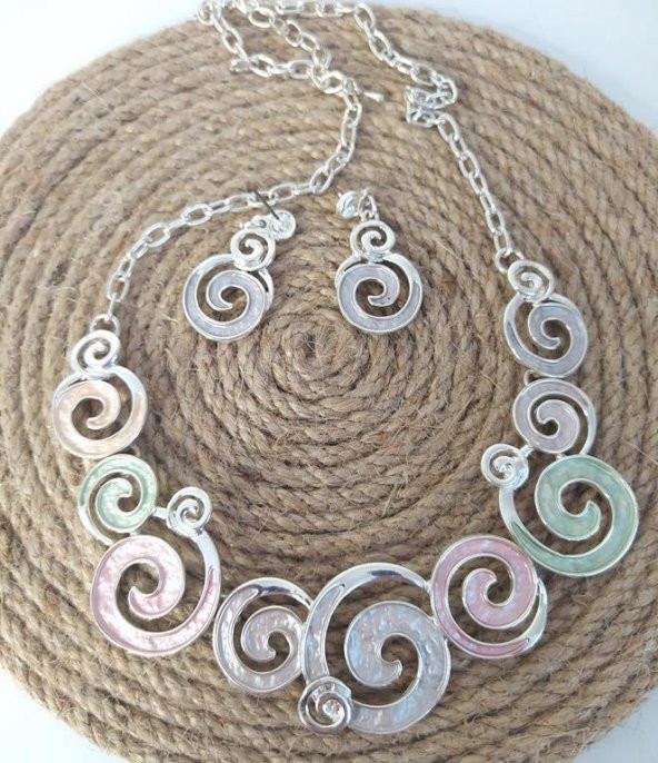 Kolye Küpe Seti Renkli Rodyum Kaplama Antialerjik Kararmaz Kolye Takı Aksesuar 14201 - 2