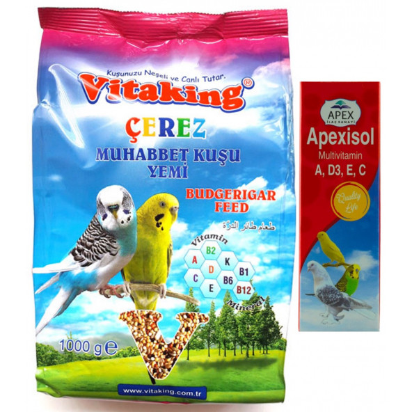 Vitaking Çerez Muhabbet Kuşu Yemi 1Kg ve Vitamin 30ml
