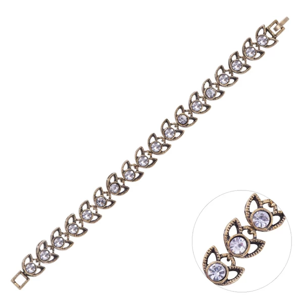 Nusnus Bronz Eskitme Bileklik Yuvarlak Swarovski Taşlı Yaprak Model ürün görseli 1