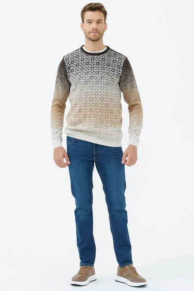 Sıfır Yaka Triko Kazak - Kemik - 4