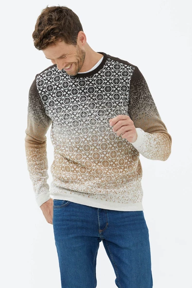 Sıfır Yaka Triko Kazak - Kemik - 3