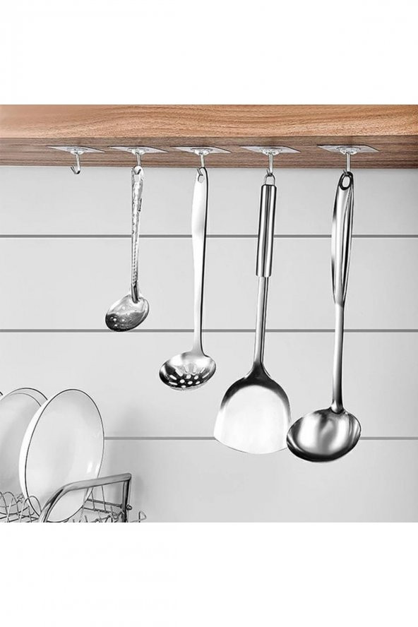 Kendinden Yapışkanlı Kancalı Mutfak Banyo Askısı Şeffaf 5 Adet - 3