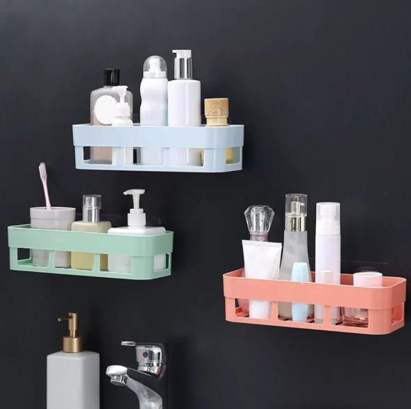 Kolay Montaj Beyaz Banyo Köşeliği Şampuanlık Köşelik Banyo Rafı Plastik - 2