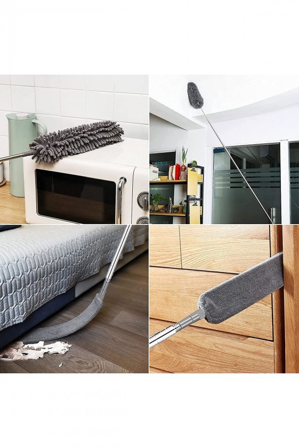 (3 FARKLI BAŞLIKLI) Mikrofiber Anti-statik Bükülebilir Teleskopik Köşe Bucak Toz Alma Püskülü - 2