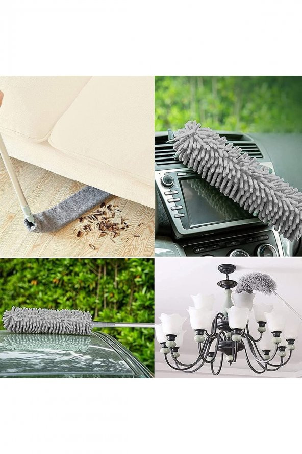 (3 FARKLI BAŞLIKLI) Mikrofiber Anti-statik Bükülebilir Teleskopik Köşe Bucak Toz Alma Püskülü - 3