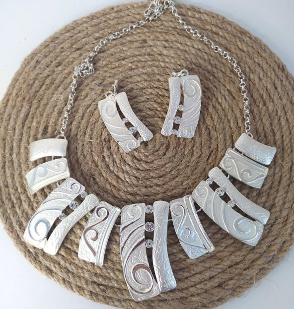 Kolye Küpe Seti Rodyum Kaplama Antialerjik Kararmaz Kolye Takı Aksesuar 14203 - 2