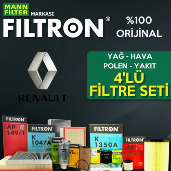 Renault Clio 4 1.5 Dci Filtron Filtre Bakım Seti 2012-2016 ürün görseli