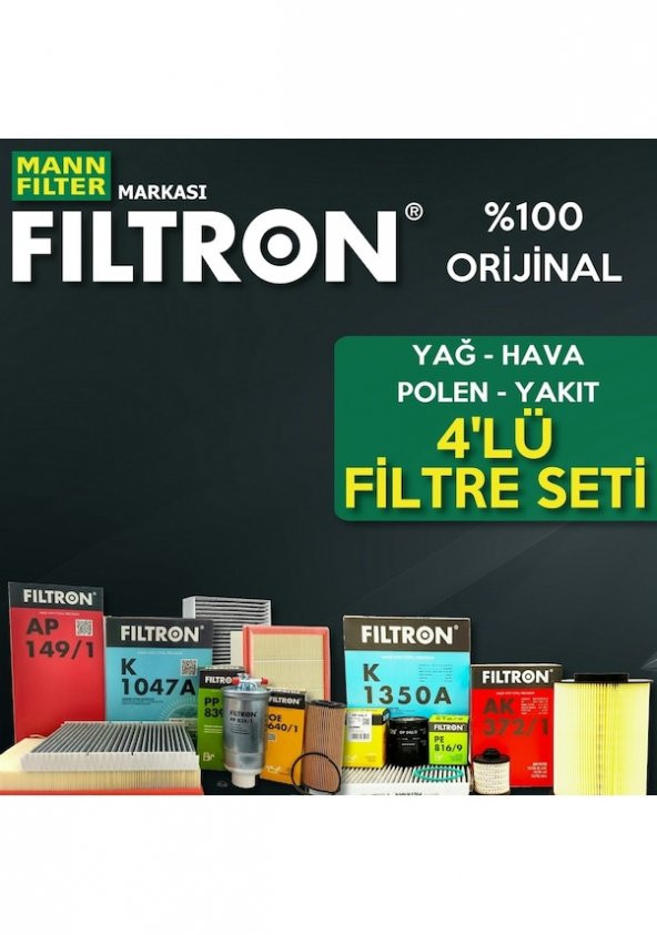 Citroen C3 1.6 Dizel Filtron Filtre Bakım Seti 2016-sonrası 4lü
