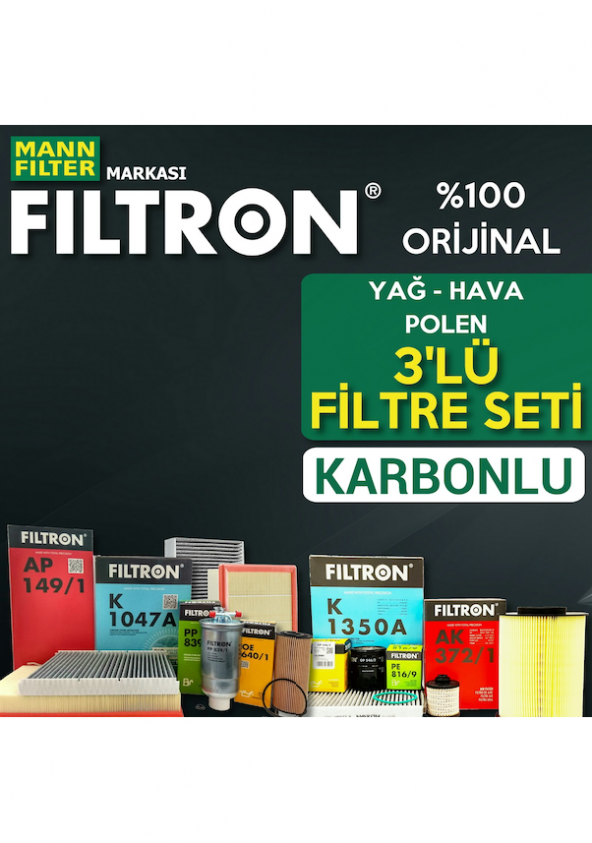 Ford Kuga 1.6 Ecoboost Filtron Filtre Bakım Seti 2013-2015 3lü Karbonlu