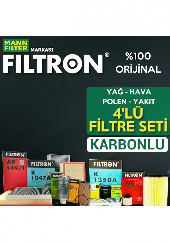 Nissan Qashqai 1.5 DCI Filtron Filtre Bakım Seti 2014-2018 K9K 4lü Karbonlu