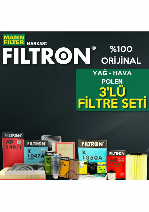 Toyota Corolla 1.6 Filtron Filtre Bakım Seti 2007-2018 3lü