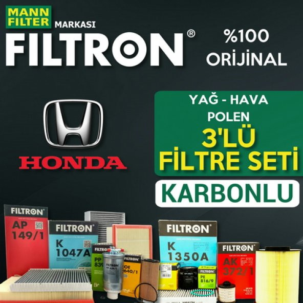 Honda Civic 1.6 FD6 Filtron KARBONLU Filtre Bakım Seti 2007-2012