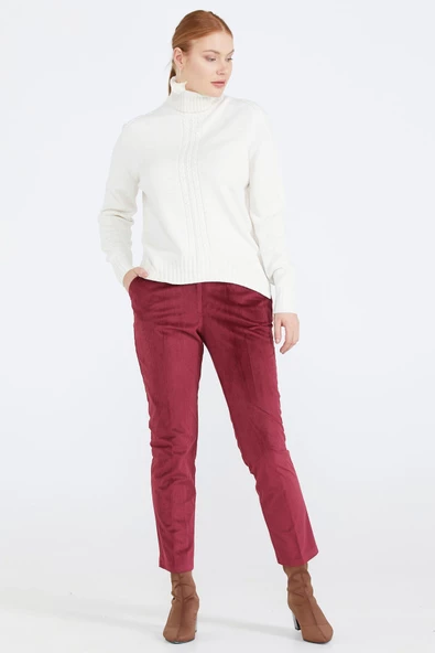 Tam Balıkçı Kadın Triko Kazak - Kemik - 2