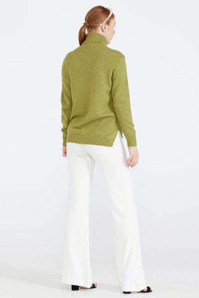 Tam Balıkçı Kadın Triko Kazak - Yeşil - 3