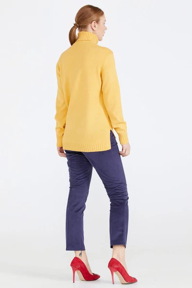 Tam Balıkçı Kadın Triko Kazak - Hardal - 4