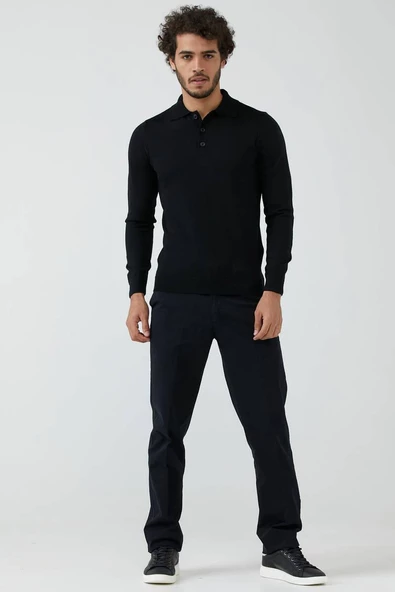 Erkek Polo Yaka Triko Kazak - Siyah - 3