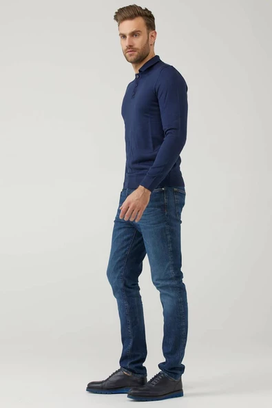 Erkek Polo Yaka Triko Kazak - Lacivert - Resim 3