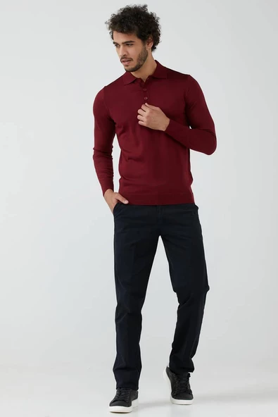 Erkek Polo Yaka Triko Kazak - Bordo