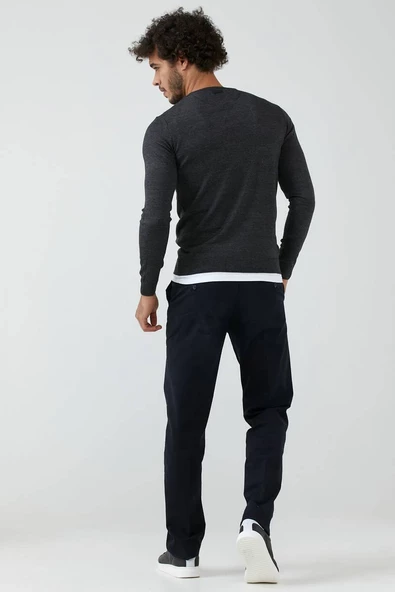 Erkek V Yaka Basic Triko Kazak - Antrasit - Resim 4