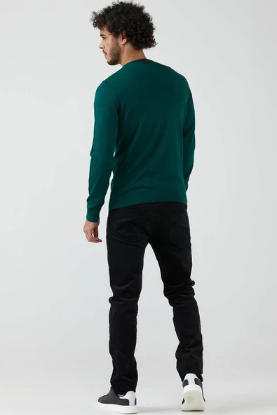 Erkek Sıfır Yaka Basic Triko Kazak - Yeşil - 3