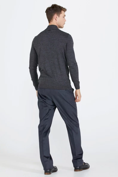 Erkek Yarım Boğazlı Triko Kazak - Antrasit - Resim 4
