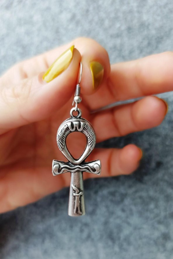 Mısır Ankh Şekilli Kadın Küpe Çift Adet Gümüş Kaplama El Yapımı Kadın Küpe - 3