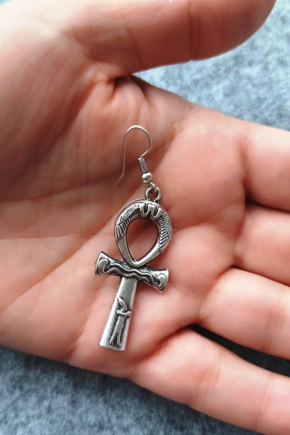 Mısır Ankh Şekilli Kadın Küpe Çift Adet Gümüş Kaplama El Yapımı Kadın Küpe - 4