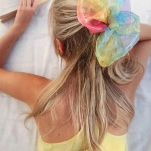 Renkli Büyük Boy Scrunchie Lastik Toka - 3