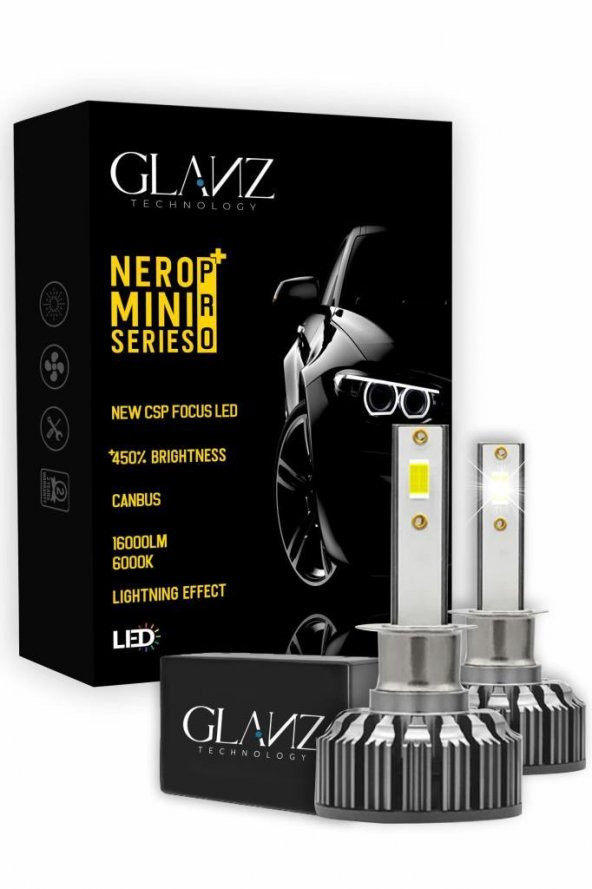 Glanz H1 Nero Pro Canbus Mini Slim CSP Led Xenon Şimşek 16000LM  6000K Beyaz Far Ampulü