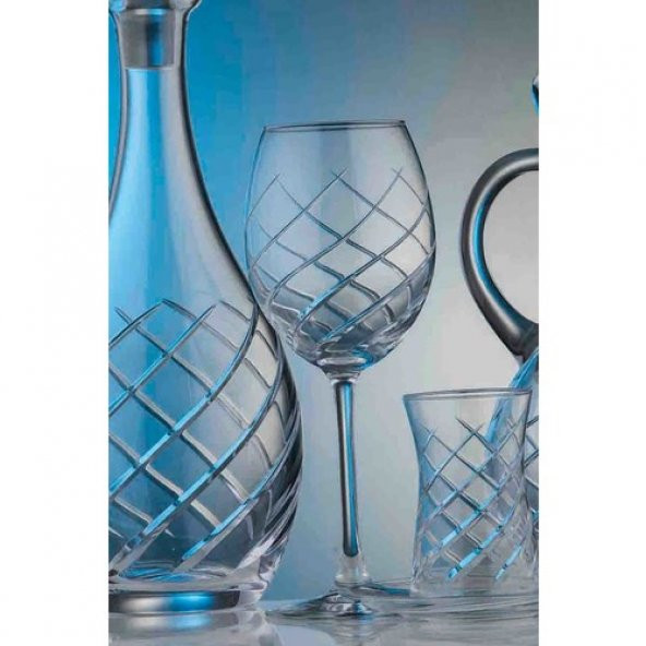 Kcd Armonı Sade Kesme El Dekor Yaldızlı Desenli Cam 6 Adet Ayaklı Bardak Kadeh ürün görseli