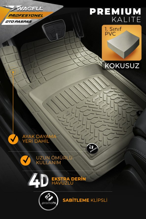 wagell Profesyonel Bej 4d Havuzlu Peugeot Rcz Uyumlu Oto Paspas - 2