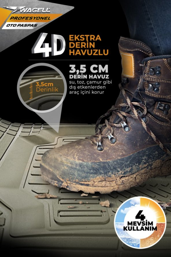 wagell Profesyonel Bej 4d Havuzlu Skoda Citigo Uyumlu Oto Paspas - Resim 4