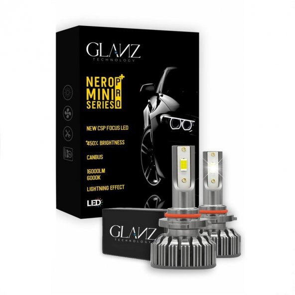 Glanz Hır2 9012 Nero Pro Canbus Mini Slim CSP Led Xenon Şimşek 16000LM 6000K Beyaz Far Ampulü