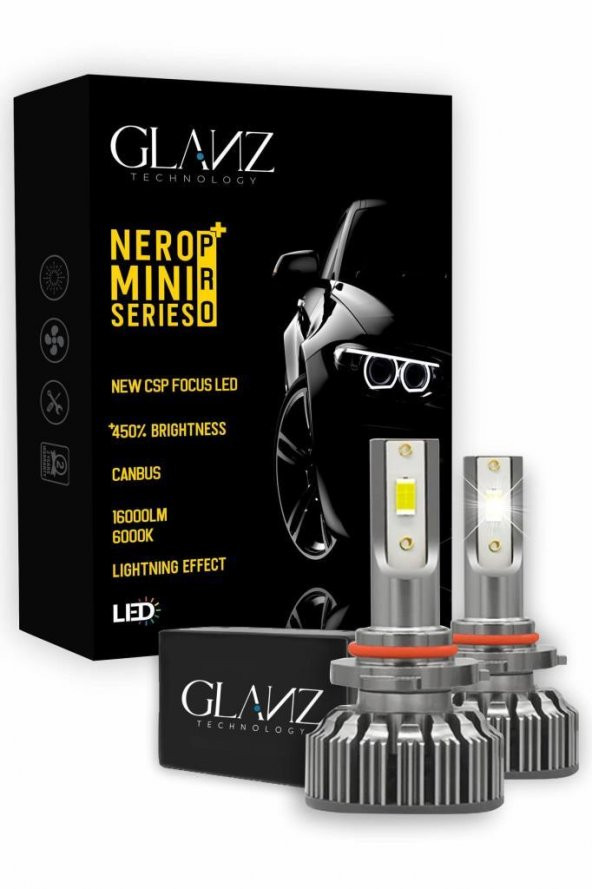 Glanz HB4 9006 Nero Pro Canbus Mini Slim CSP Led Xenon Şimşek 16000LM  6000K Beyaz Far Ampulü