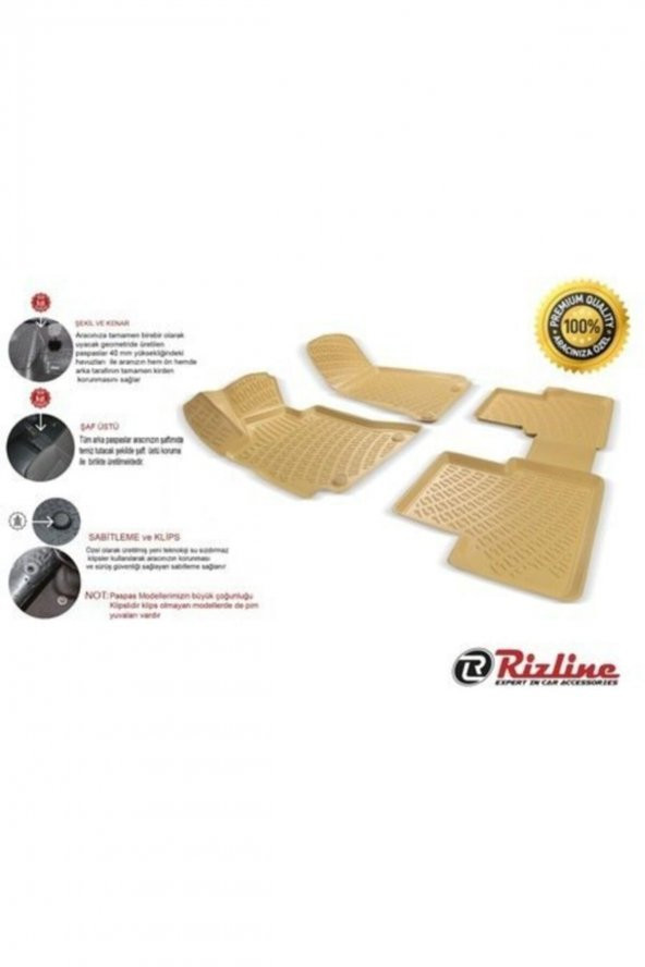 Rizline Vw Scirocco 3d Havuzlu Paspas Bej - Resim 4