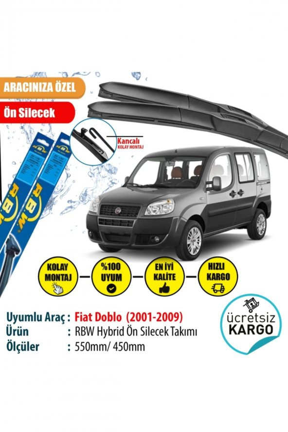 Rbw Fiat Doblo 2001-2009 Hybrid Ön Silecek Takımı ürün görseli 1