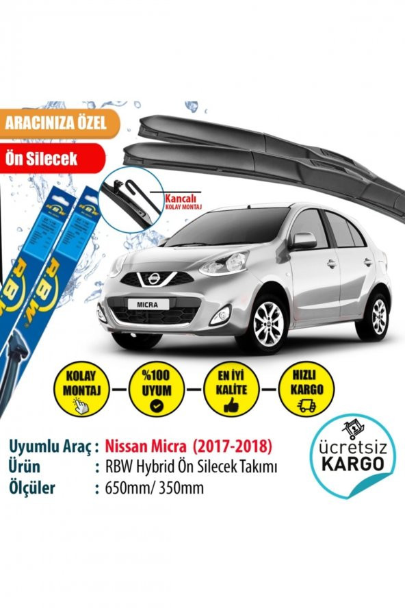 Rbw Nissan Micra 2017-2018 Hybrid Ön Silecek Takımı