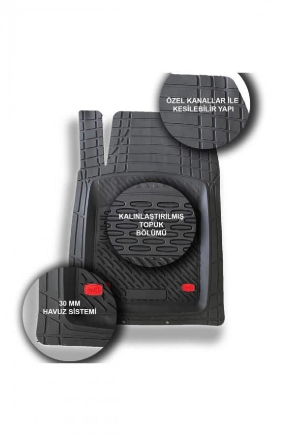 SAFİR 2001 Model Mitsubishi Için Havuzlu Tip Universal Paspas - Kırmızı Kromajlı - 3