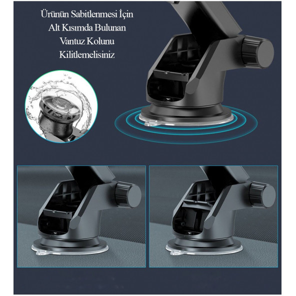 Qozie Araç İçi Tuş Vantuzlu Ayarlanabilir Telefon Tutucu - 2