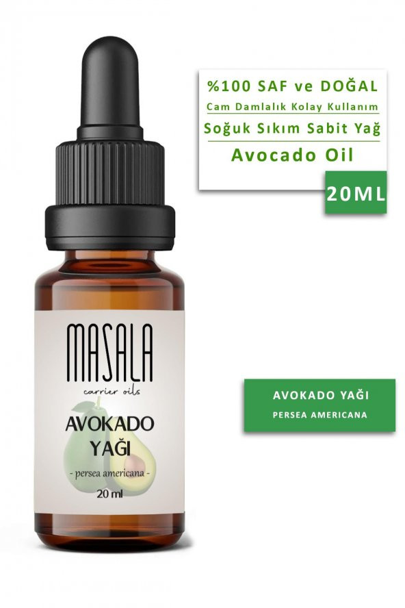 Masala Saf Avokado Yağı 20 ml. Soğuk Pres (Avocado Oil) ürün görseli