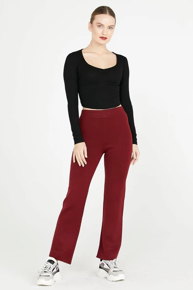 Kadın Triko Pantolon - Bordo - Resim 2