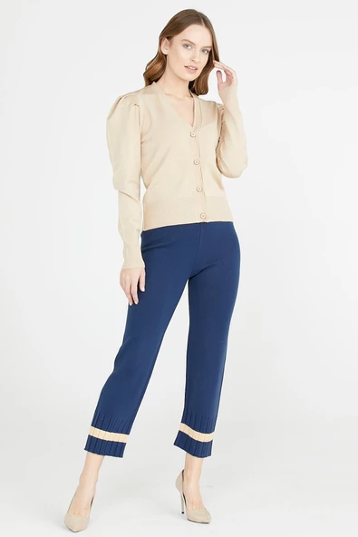Paça Detaylı Triko Pantolon - Lacivert - 2